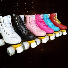 Load image into Gallery viewer, Leather Roller Skates Double Line Skates 6 Colors Women Lady Adult White PU 4 Wheels Two Line Skating Shoes Patines
