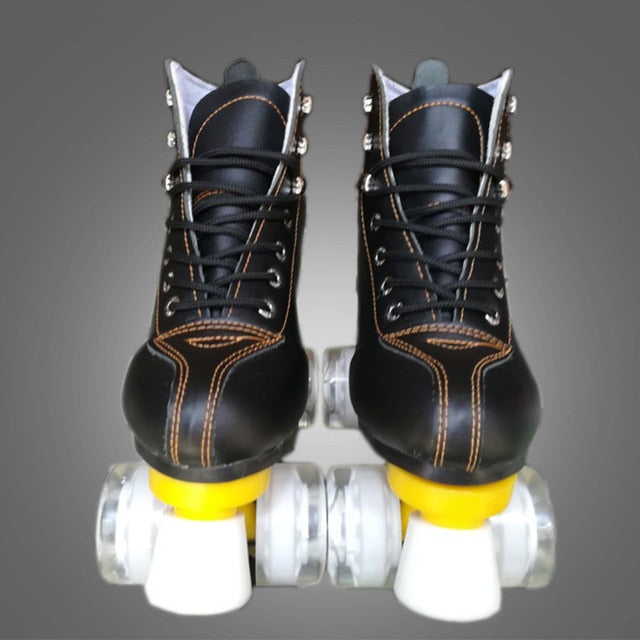 Leather Roller Skates Double Line Skates 6 Colors Women Lady Adult White PU 4 Wheels Two Line Skating Shoes Patines