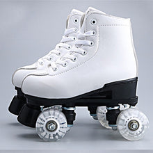 Load image into Gallery viewer, Artificial Leather Roller Skates Double Line Skates Women Men Adult Two Line Skating Shoes Patines With White PU 4 Wheels
