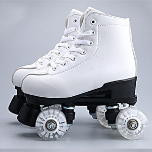 Artificial Leather Roller Skates Double Line Skates Women Men Adult Two Line Skating Shoes Patines With White PU 4 Wheels